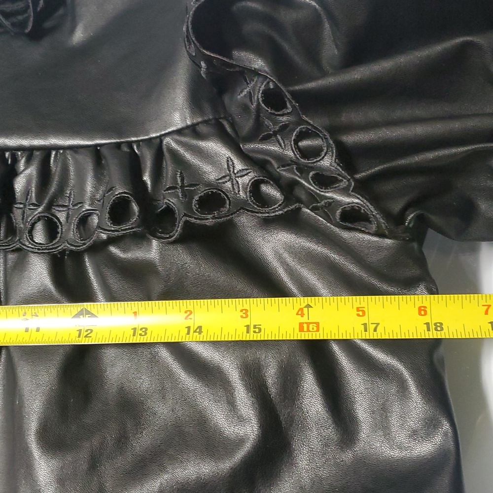 Stellah Faux Leather Eyelet Trim Black Blouse Top Size Med Edgy Whimsigoth - Picture 11 of 13
